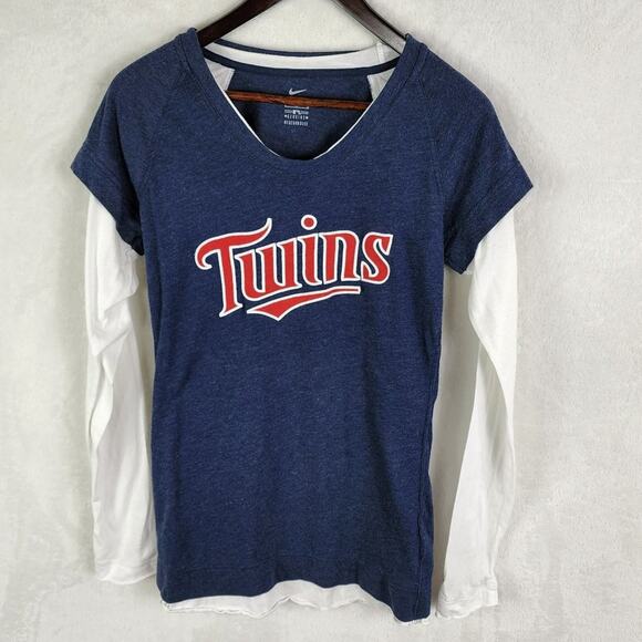 Nike Minnesota Twins Long Sleeve T-Shirt Women L Embroidered Layered Long Sleeve - Picture 1 of 6